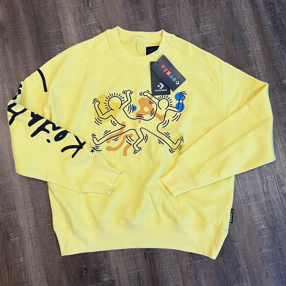 Converse x Keith Haring Shapes Sweatshirt Daydream Size XS Mens Yellow $90 - Picture 1 of 5